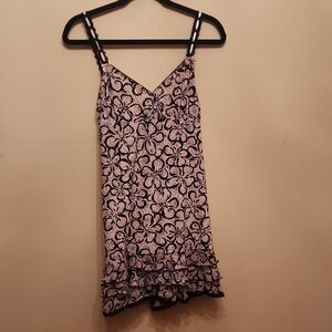 Floral Pink and Black Sleeveless Dress